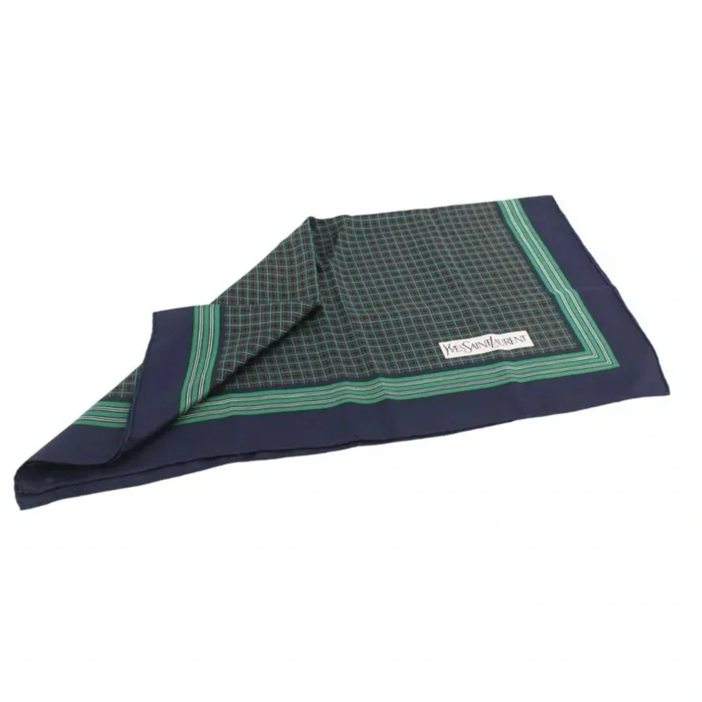 Yves Saint Laurent Vintage Navy Blue Silk Scarf w COA - Picture 6 of 16